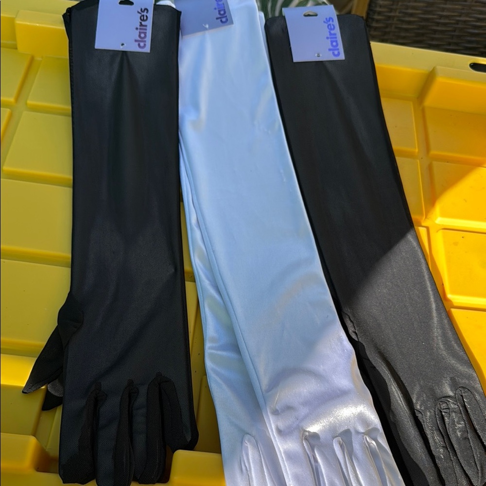 NWT Black and White Long Gloves opera length black see through white solid